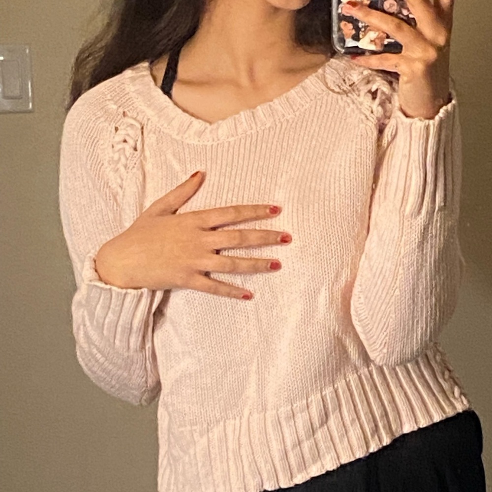 Knitted Pink Sweater Cableknit by Malibu